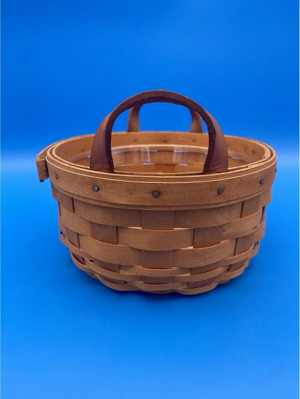 Longaberger Small Handwoven Basket w/ Leather Handles & Liner - 1997 - 7